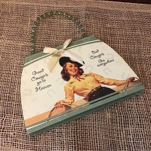 Cowgirl Notepad with Beaded Handle.  Cowgirl Riding a Horse Silhouette on pages.